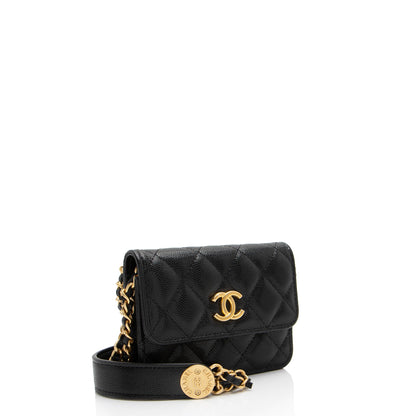 Chanel Caviar Leather Twist You Buttons Chain Belt Bag