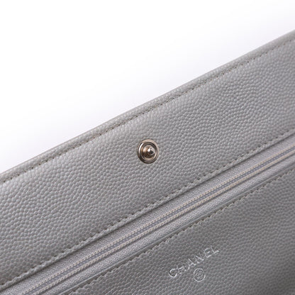 Chanel Chevron Metallic Caviar Boy Wallet On Chain
