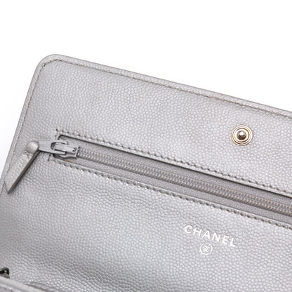 Chanel Chevron Metallic Caviar Boy Wallet On Chain