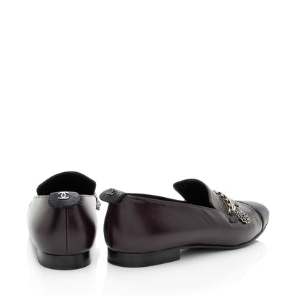 Chanel Crackled Goatskin CC Charm Cap Toe Loafers - Size 7.5 / 37.5