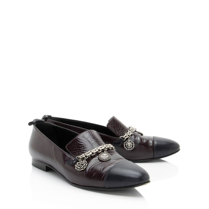 Chanel Crackled Goatskin CC Charm Cap Toe Loafers - Size 7.5 / 37.5