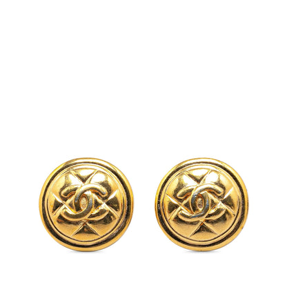 Chanel Gold Plated CC Quilted Clip On Earrings