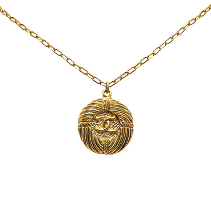 Chanel Gold Plated CC Round Pendant Necklace