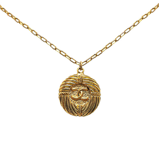 Chanel Gold Plated CC Round Pendant Necklace