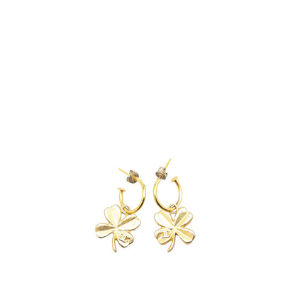 Chanel Gold Plated Clover Hoop Push Back Earrings