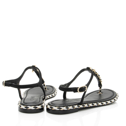 Chanel Grosgrain Chain Thong Sandals  - Size 7C / 37C