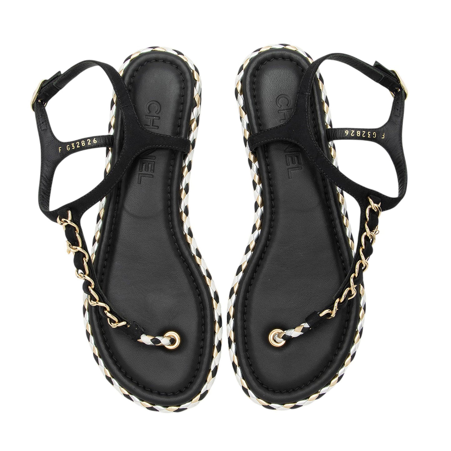Chanel Grosgrain Chain Thong Sandals  - Size 7C / 37C