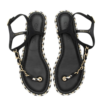 Chanel Grosgrain Chain Thong Sandals  - Size 7C / 37C