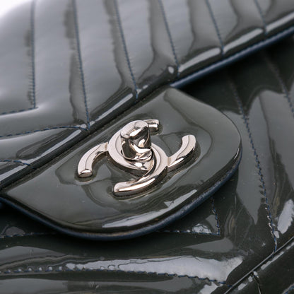 Chanel Jumbo Classic Chevron Patent Double Flap