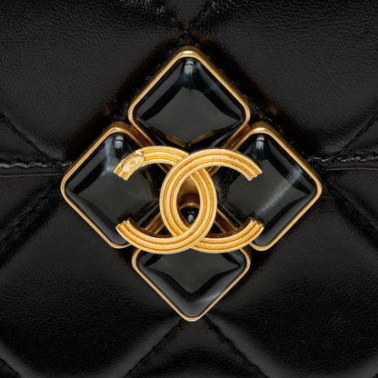 Chanel Lambskin Diamond Lock Card Holder on Chain