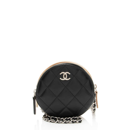 Chanel Lambskin Triple Zip Round Clutch with Chain