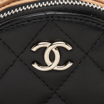 Chanel Lambskin Triple Zip Round Clutch with Chain