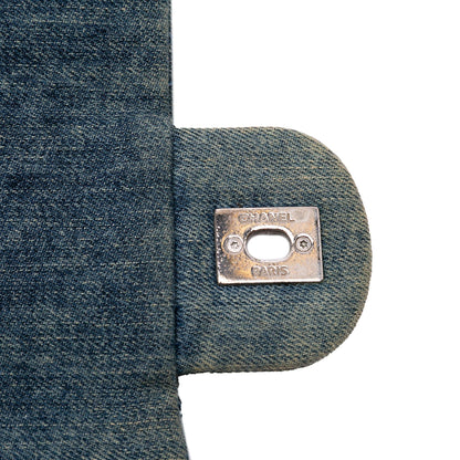 Chanel Large Embroidered Denim Camellia Flap