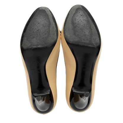 Chanel Leather Grosgrain Bow Peep Toe Pumps - Size 9.5 / 39.5