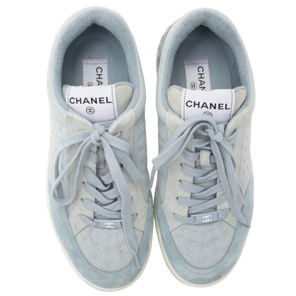 Chanel Suede Studded Logo Sneakers - Size 9.5 / 39.5