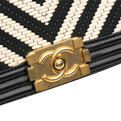 Chanel Medium Braided Chevron Cotton and Lambskin Boy Flap