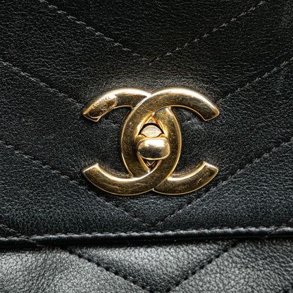 Chanel Medium Chevron Calfskin Elaphe Stitched Chic Top Handle Flap