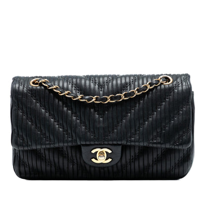 Chanel Medium Classic Chevron Calfskin Pleated Double Flap