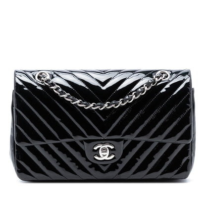 Chanel Medium Classic Chevron Patent Double Flap