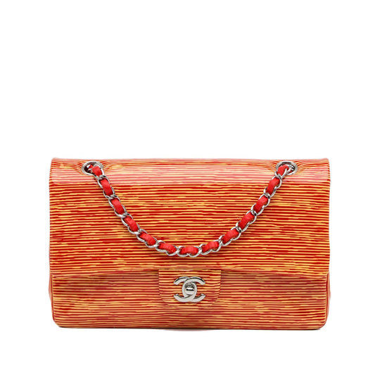 Chanel Medium Classic Striped Patent Double Flap (SHG-9oaXcP)
