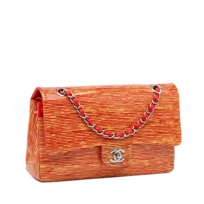 Chanel Medium Classic Striped Patent Double Flap (SHG-9oaXcP)