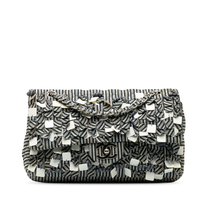 Chanel Medium Cotton Striped Double Flap (SHG-H6a1oN)