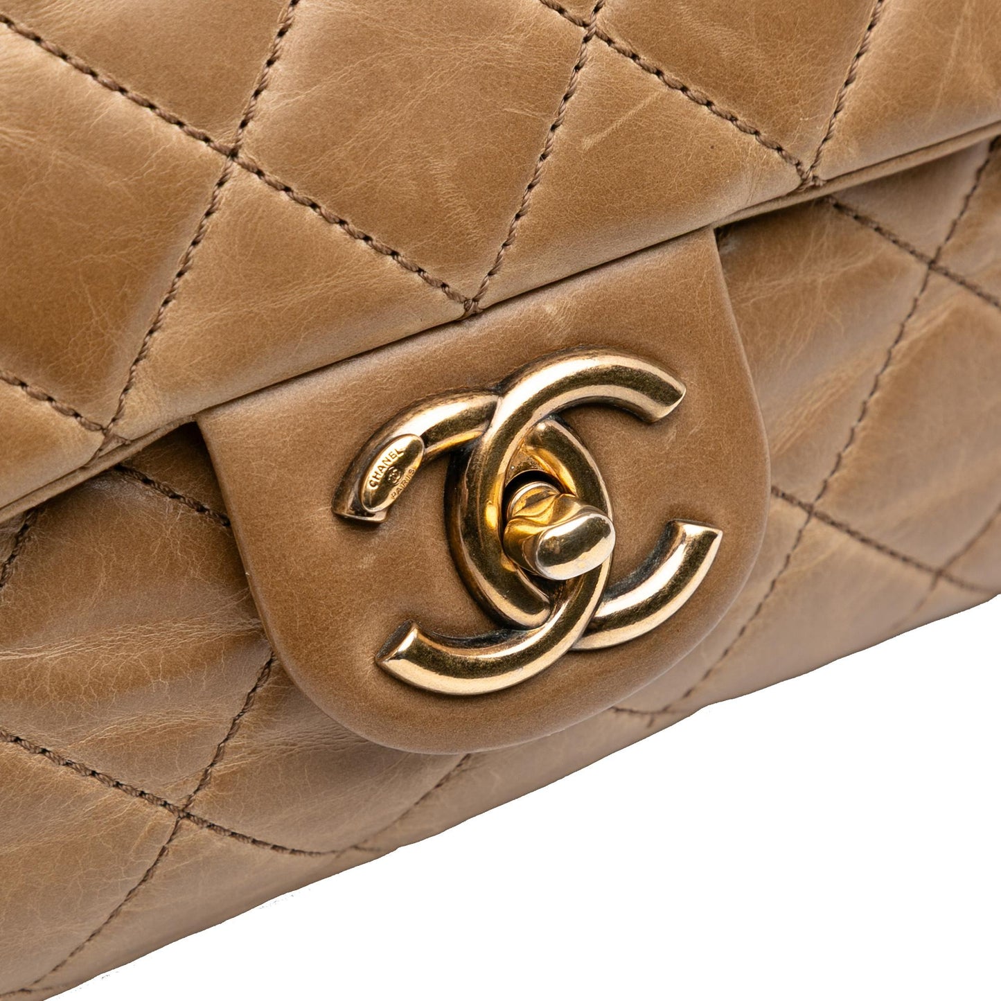 Chanel Medium Glazed Calfskin Castle Rock Top Handle Flap