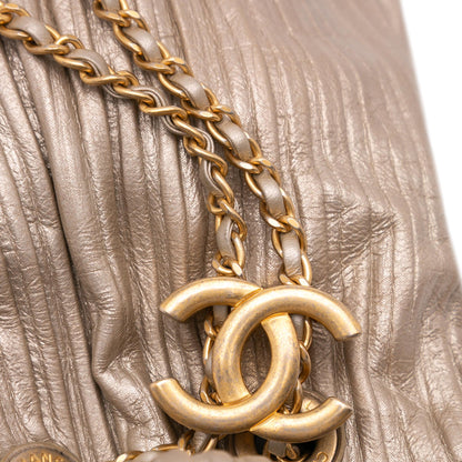 Chanel Medium Metallic Calfskin Coco Pleats Drawstring Backpack