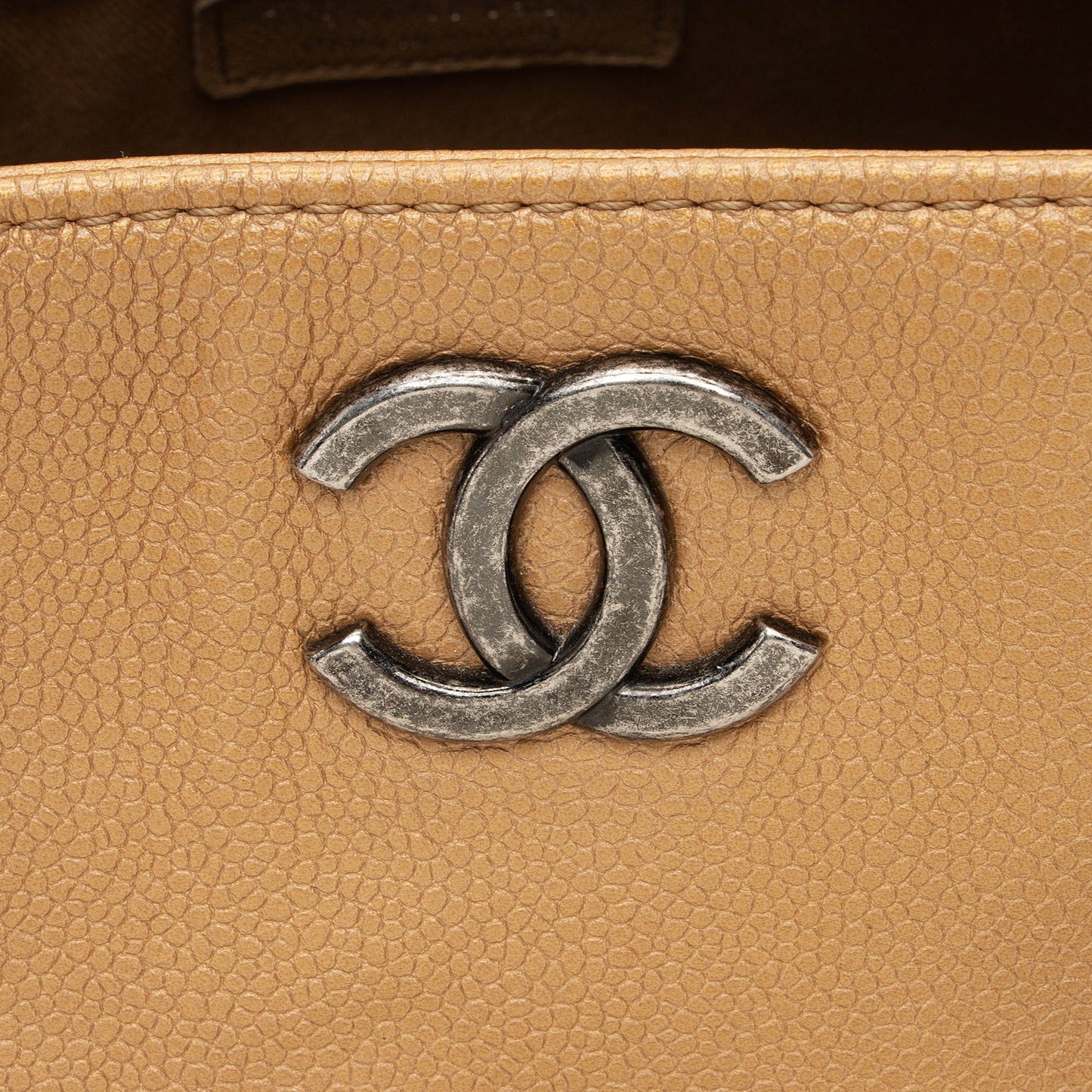 Chanel Metallic Caviar Leather Chain Large Shopping Tote