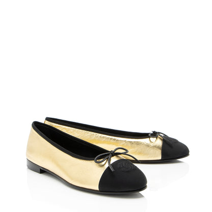 Chanel Metallic Leather CC Cap Toe Ballet Flats - Size 10.5 / 40.5
