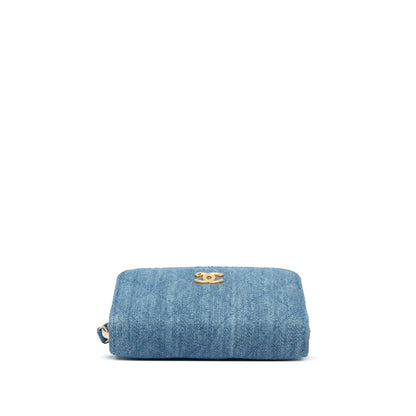 Chanel Mini Denim Pearl Crush Card Holder On Chain