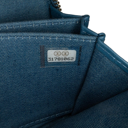Chanel Mini Denim Pearl Crush Card Holder On Chain