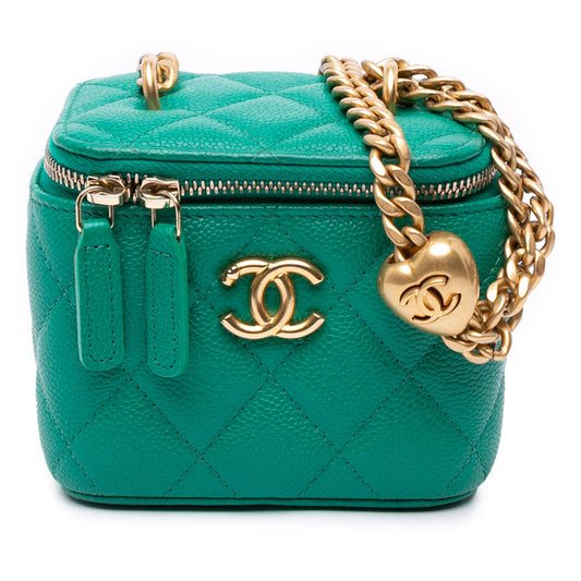Chanel Mini Quilted Caviar CC Sweetheart Vanity Case with Chain