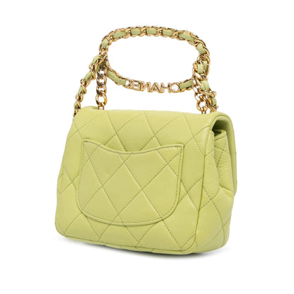 Chanel Mini Quilted Lambskin Oval Logo Chain Top Handle Flap