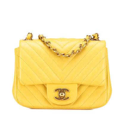 Chanel Mini Square Classic Chevron Lambskin Single Flap