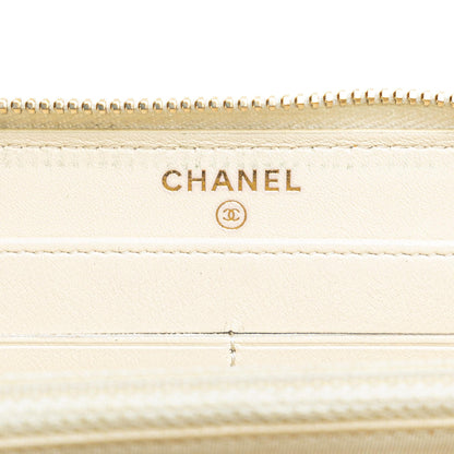 Chanel Mixed Leather Chevron Boy Zip Around Wallet