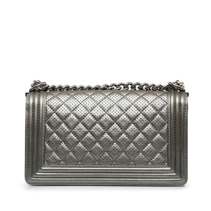 Chanel Old Medium Quilted Perforated Metallic Lambskin Boy Flap