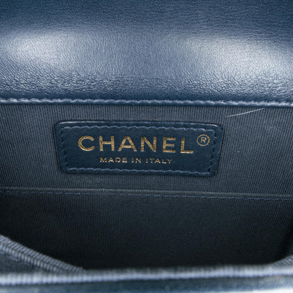 Chanel Paris New York Metallic Lambskin Striped North South Boy Flap