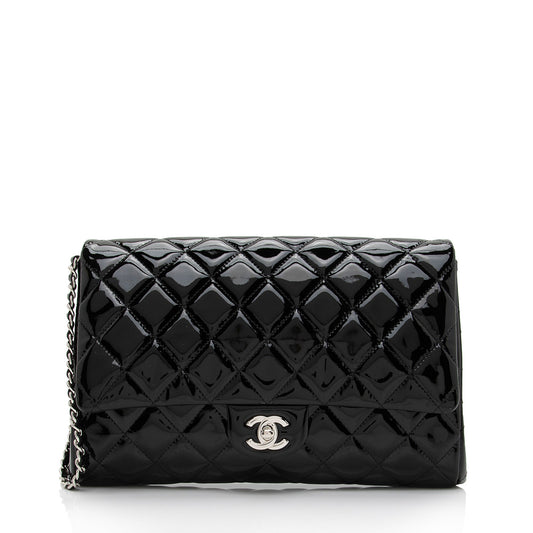 Chanel Patent Leather Flap Clutch on Chain (SHF-9c9WQx)
