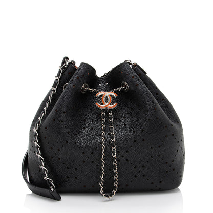 Chanel Perforated Caviar Leather Drawstring Bucket Bag