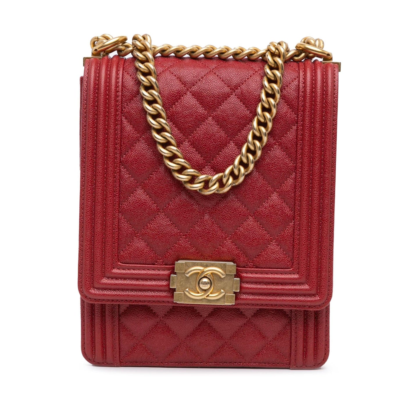 Chanel Quilted Caviar North South Boy Flap
