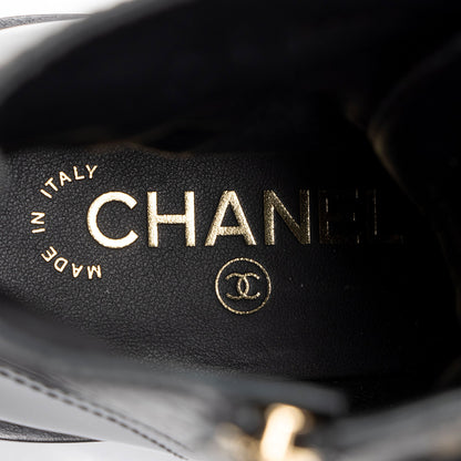 Chanel Quilted Lambskin Patent Leather Logo Cap Toe Combat Boots - Size 10 / 40