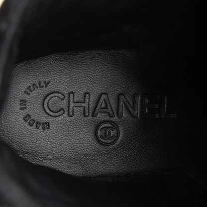 Chanel Quilted Suede CC Leather Cap Toe Combat Boots - Size 9 / 39