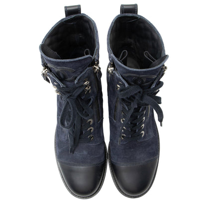 Chanel Quilted Suede CC Leather Cap Toe Combat Boots - Size 9 / 39