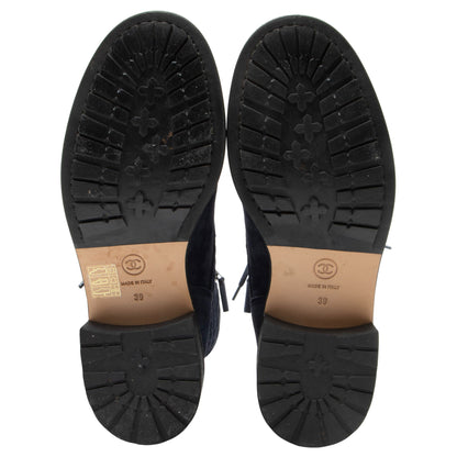 Chanel Quilted Suede CC Leather Cap Toe Combat Boots - Size 9 / 39