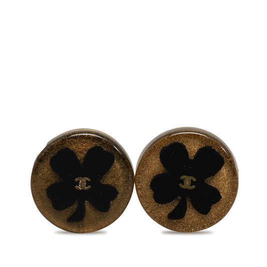 Chanel Resin CC Clover Clip On Earrings (SHG-acjHHU)