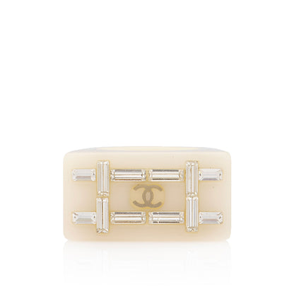 Chanel Resin Crystal Baguette CC Ring - Size 7