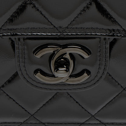 Chanel Shiny Crumpled Calfskin So Black Double You Flap Bag