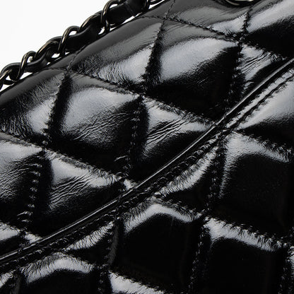 Chanel Shiny Crumpled Calfskin So Black Double You Flap Bag