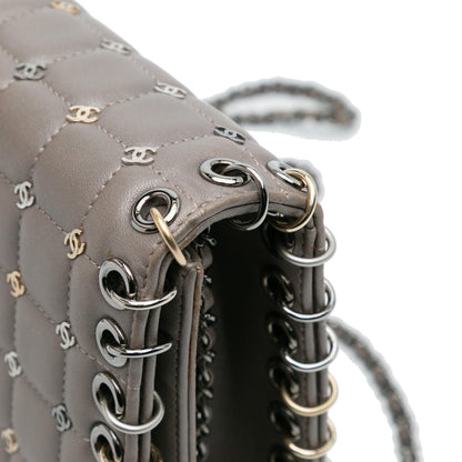 Chanel Small Lambskin Chocolate Bar CC Piercing Studded Chain Flap